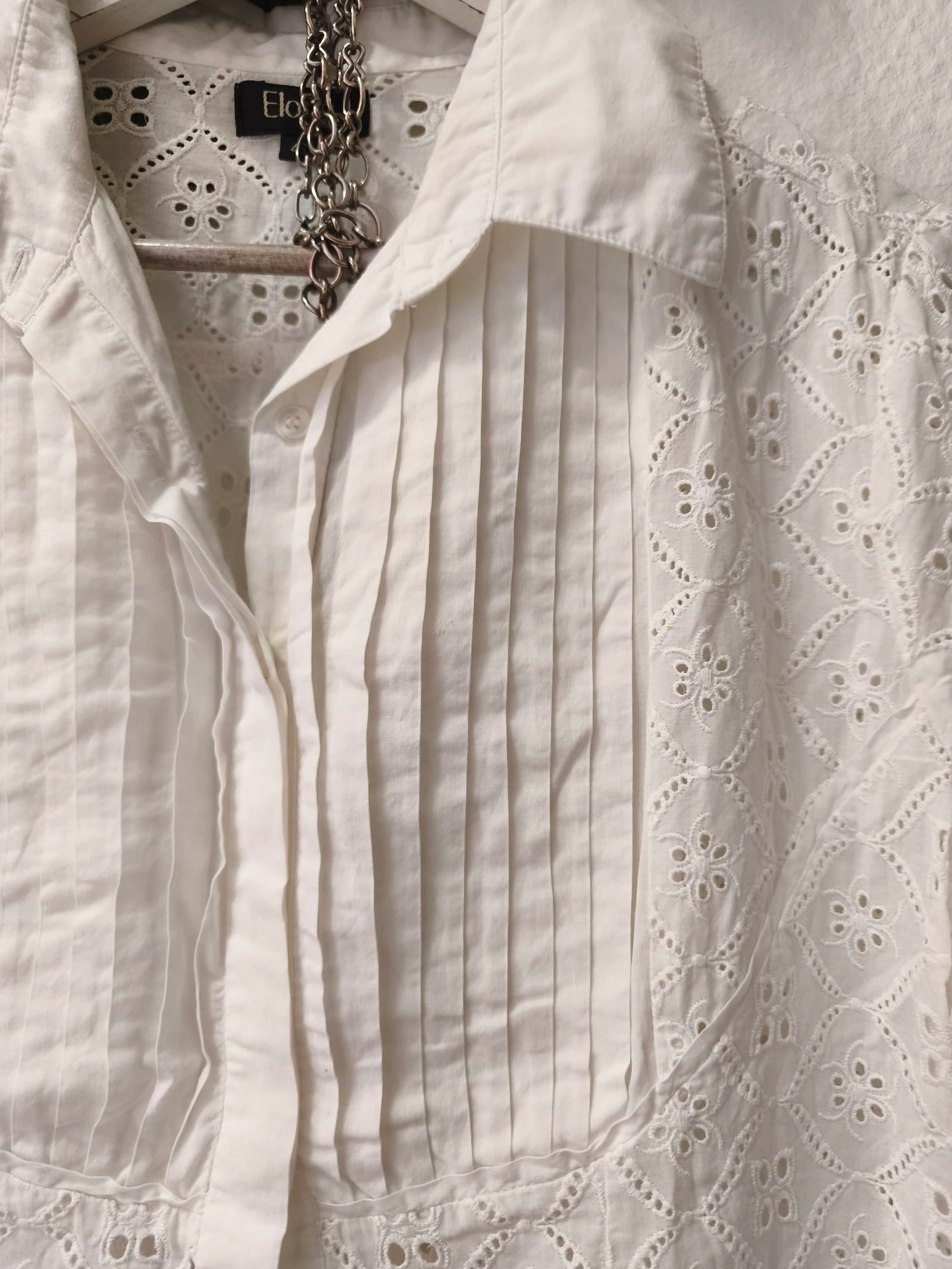 White embroidered sheer cotton blouse for women size 46 Elogy – photo 3